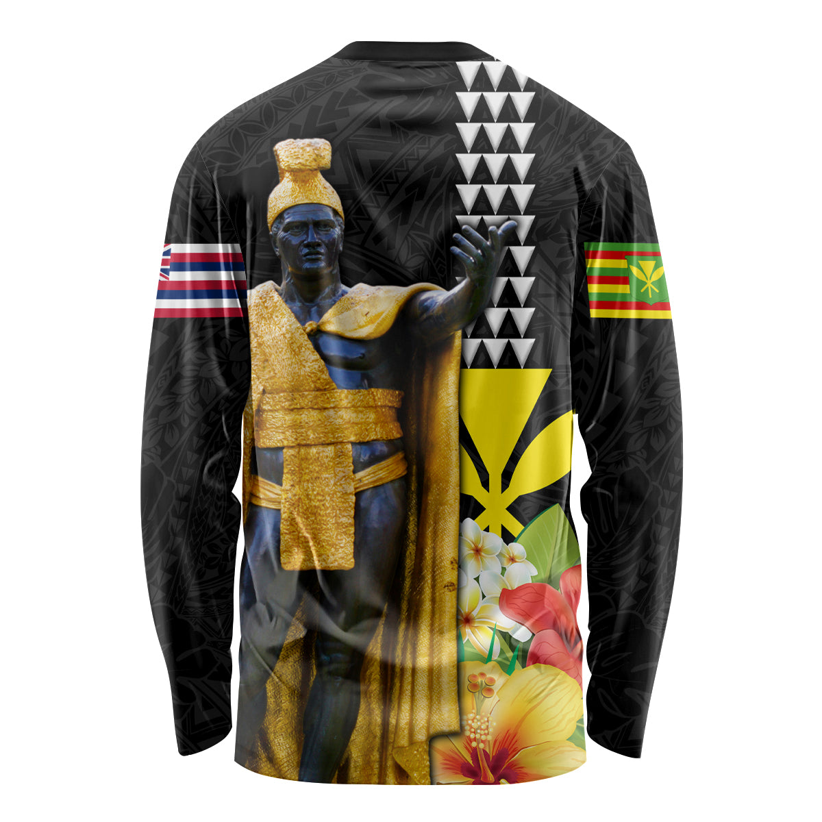 Hawaii King Kamehameha Day Long Sleeve Shirt Kanaka Maoli Hibiscus Flower and Kakau Pattern - Wonder Print Shop