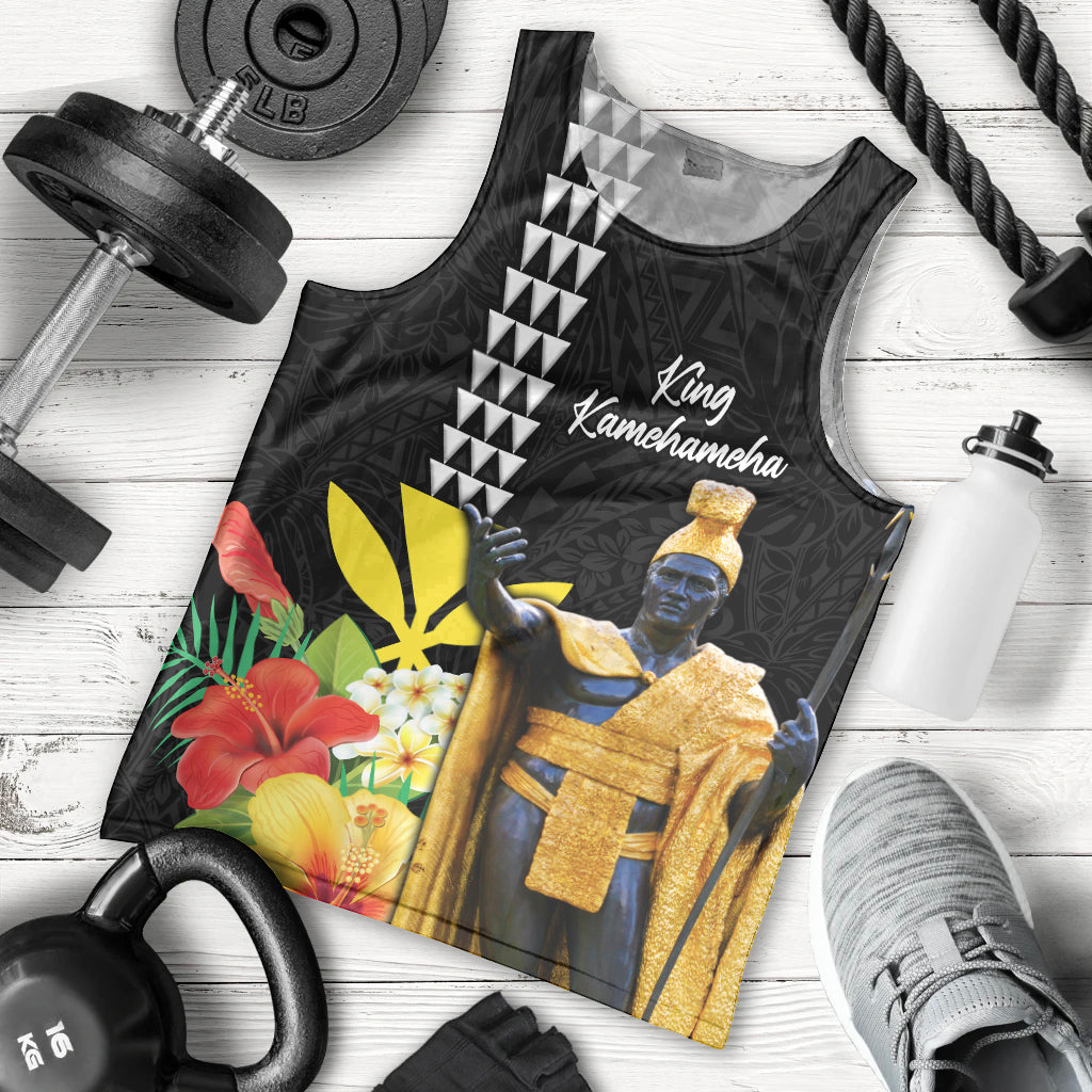 Hawaii King Kamehameha Day Men Tank Top Kanaka Maoli Hibiscus Flower and Kakau Pattern - Wonder Print Shop