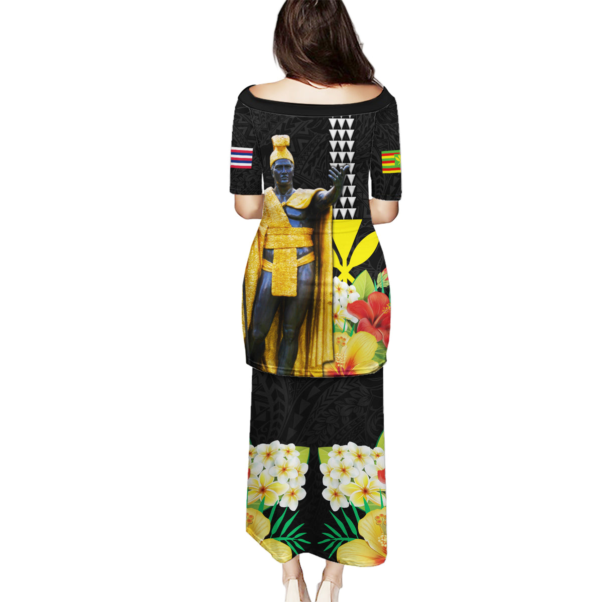 Hawaii King Kamehameha Day Puletasi Kanaka Maoli Hibiscus Flower and Kakau Pattern - Wonder Print Shop