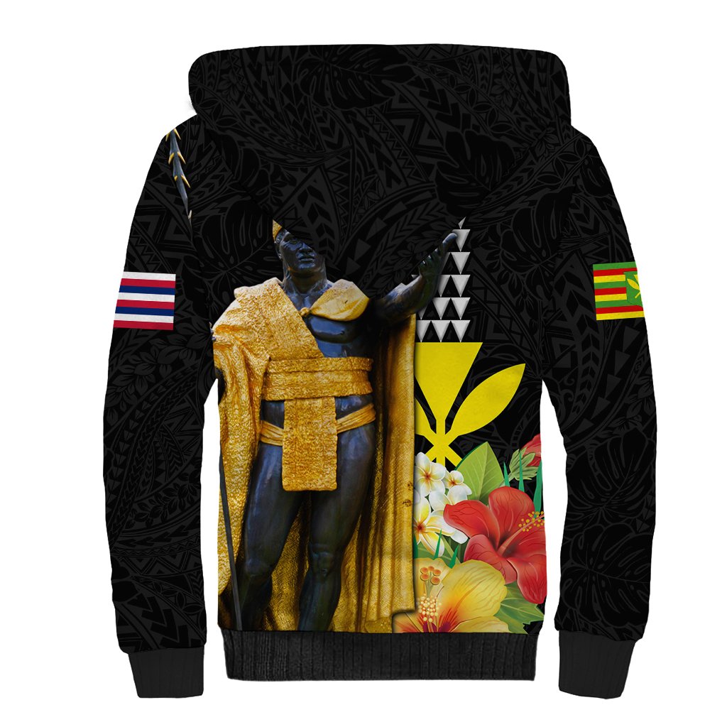 Hawaii King Kamehameha Day Sherpa Hoodie Kanaka Maoli Hibiscus Flower and Kakau Pattern - Wonder Print Shop