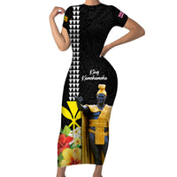 Hawaii King Kamehameha Day Short Sleeve Bodycon Dress Kanaka Maoli Hibiscus Flower and Kakau Pattern - Wonder Print Shop