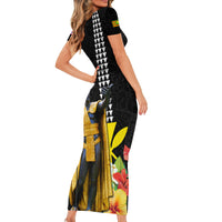 Hawaii King Kamehameha Day Short Sleeve Bodycon Dress Kanaka Maoli Hibiscus Flower and Kakau Pattern - Wonder Print Shop