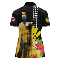 Hawaii King Kamehameha Day Women Polo Shirt Kanaka Maoli Hibiscus Flower and Kakau Pattern - Wonder Print Shop