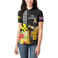 Hawaii King Kamehameha Day Women Polo Shirt Kanaka Maoli Hibiscus Flower and Kakau Pattern - Wonder Print Shop
