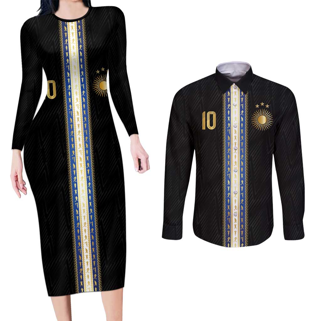 Argentina Football Couples Matching Long Sleeve Bodycon Dress and Long Sleeve Button Shirt GOAT-Pride of La Albiceleste