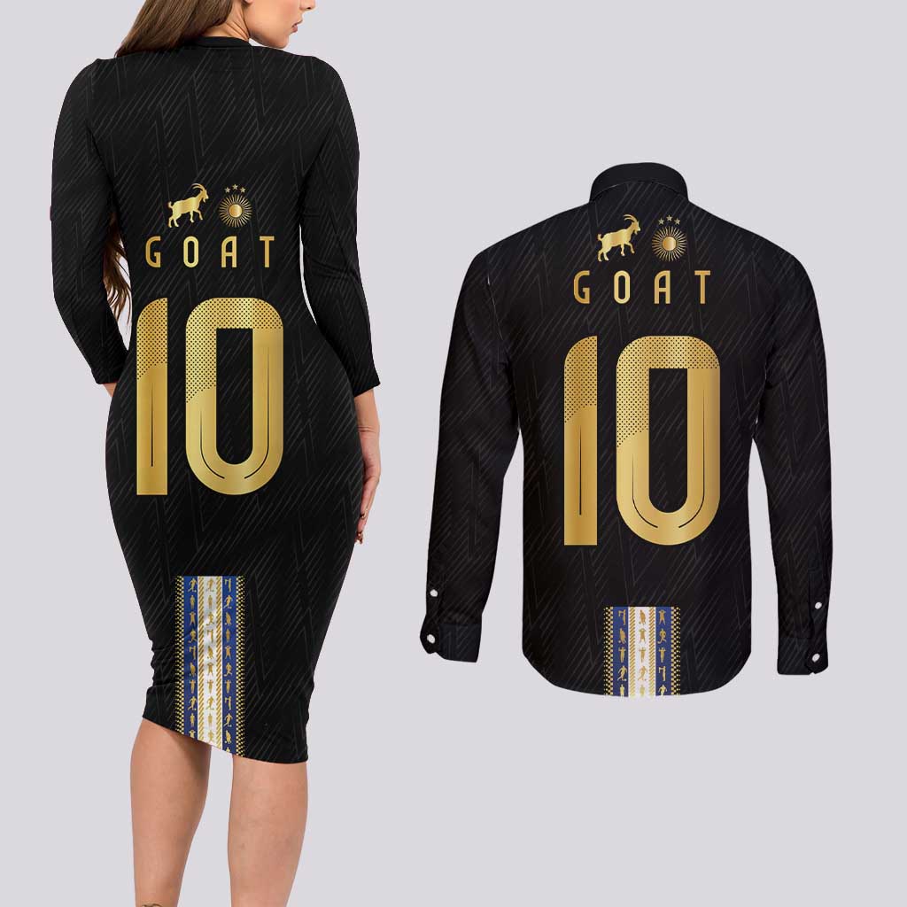 Argentina Football Couples Matching Long Sleeve Bodycon Dress and Long Sleeve Button Shirt GOAT-Pride of La Albiceleste
