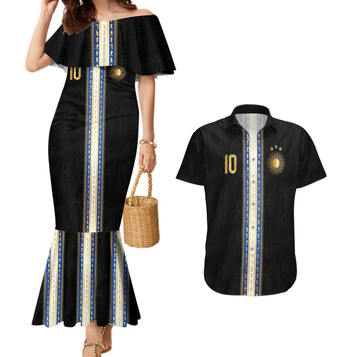Argentina Football Couples Matching Mermaid Dress and Hawaiian Shirt GOAT-Pride of La Albiceleste