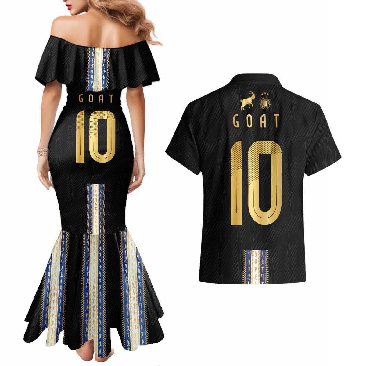 Argentina Football Couples Matching Mermaid Dress and Hawaiian Shirt GOAT-Pride of La Albiceleste