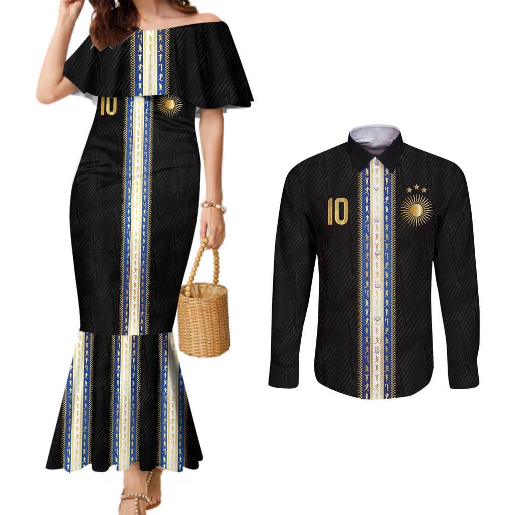 Argentina Football Couples Matching Mermaid Dress and Long Sleeve Button Shirt GOAT-Pride of La Albiceleste