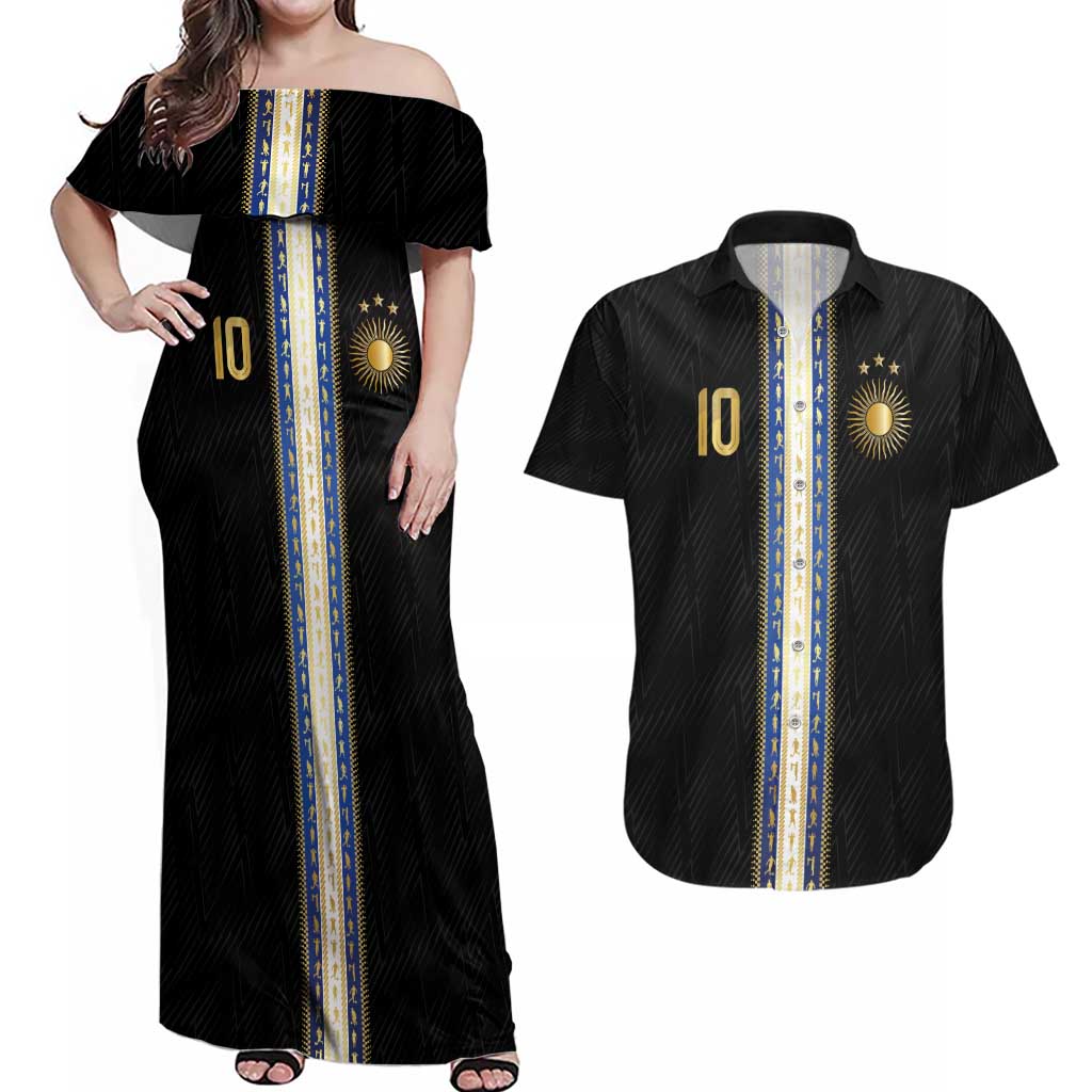 Argentina Football Couples Matching Off Shoulder Maxi Dress and Hawaiian Shirt GOAT-Pride of La Albiceleste