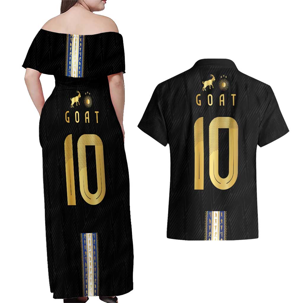 Argentina Football Couples Matching Off Shoulder Maxi Dress and Hawaiian Shirt GOAT-Pride of La Albiceleste