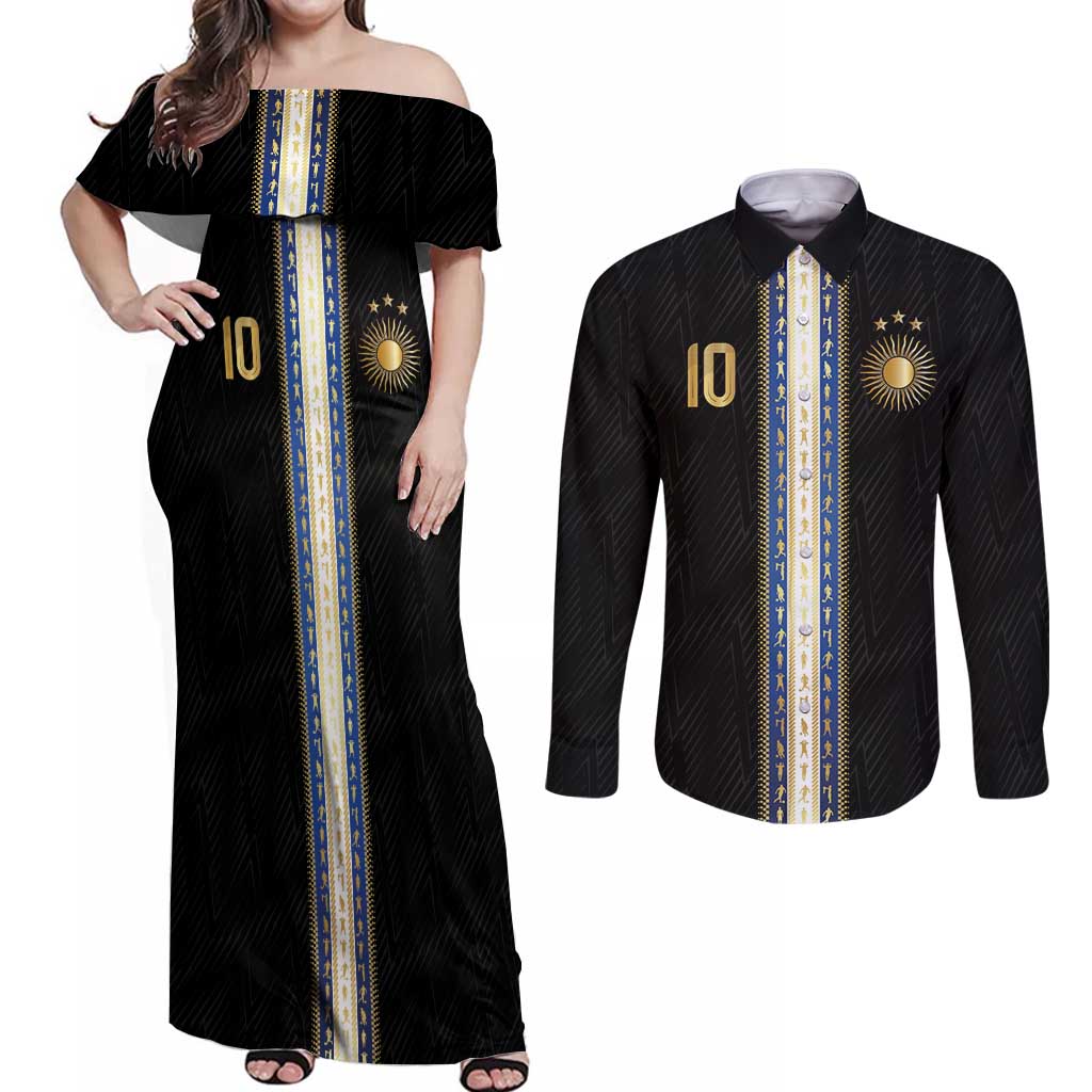 Argentina Football Couples Matching Off Shoulder Maxi Dress and Long Sleeve Button Shirt GOAT-Pride of La Albiceleste