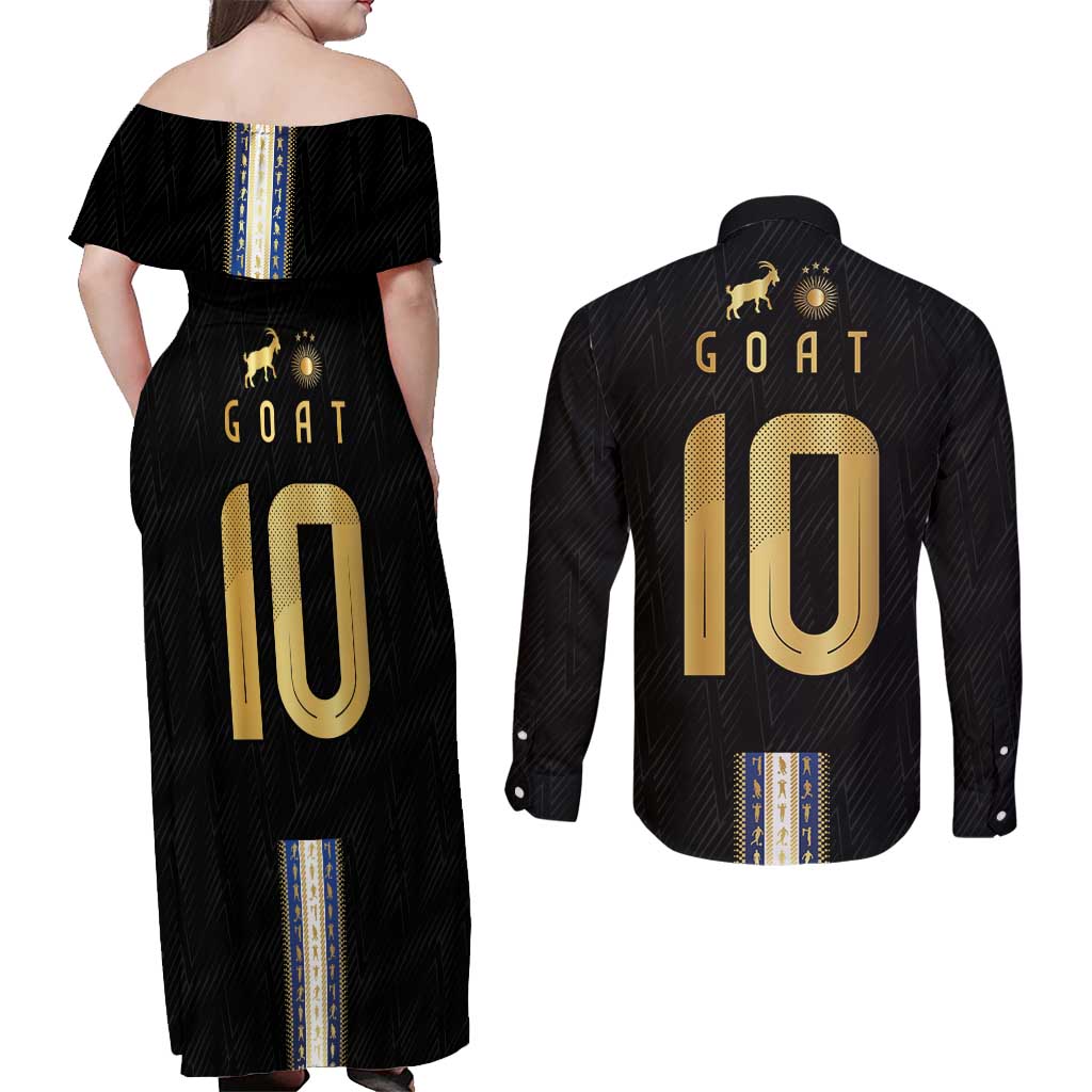Argentina Football Couples Matching Off Shoulder Maxi Dress and Long Sleeve Button Shirt GOAT-Pride of La Albiceleste