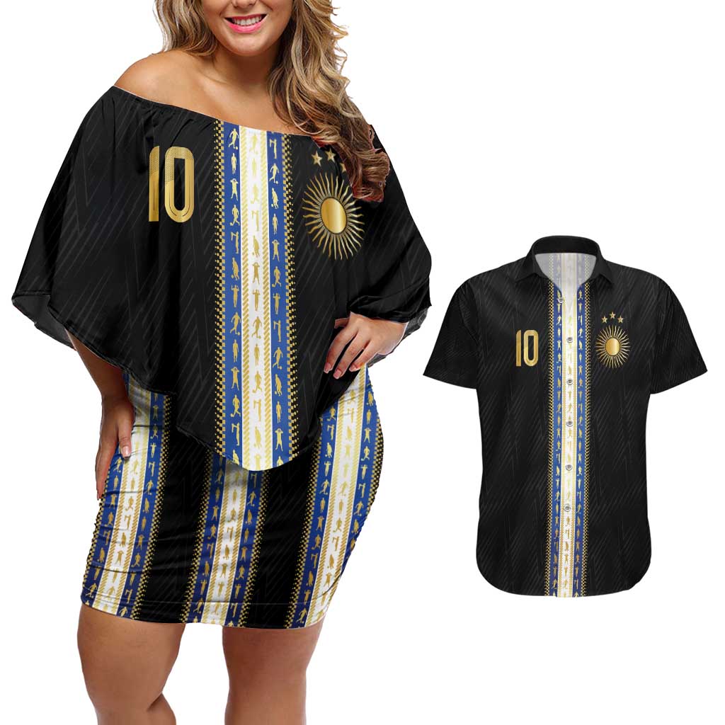 Argentina Football Couples Matching Off Shoulder Short Dress and Hawaiian Shirt GOAT-Pride of La Albiceleste