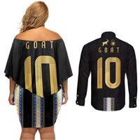 Argentina Football Couples Matching Off Shoulder Short Dress and Long Sleeve Button Shirt GOAT-Pride of La Albiceleste