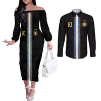 Argentina Football Couples Matching Off The Shoulder Long Sleeve Dress and Long Sleeve Button Shirt GOAT-Pride of La Albiceleste