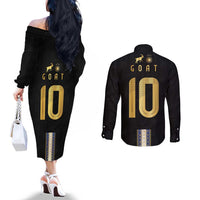 Argentina Football Couples Matching Off The Shoulder Long Sleeve Dress and Long Sleeve Button Shirt GOAT-Pride of La Albiceleste