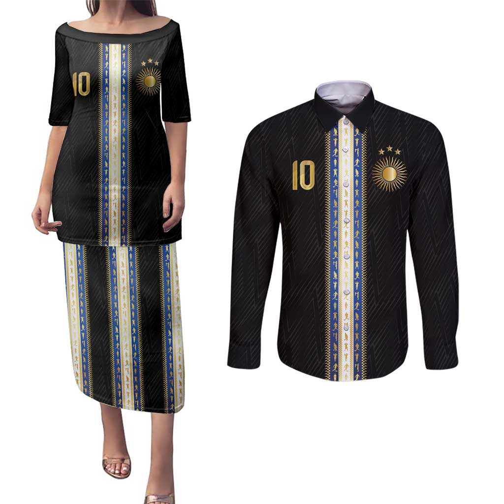 Argentina Football Couples Matching Puletasi and Long Sleeve Button Shirt GOAT-Pride of La Albiceleste