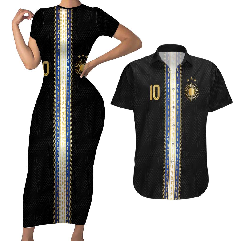 Argentina Football Couples Matching Short Sleeve Bodycon Dress and Hawaiian Shirt GOAT-Pride of La Albiceleste