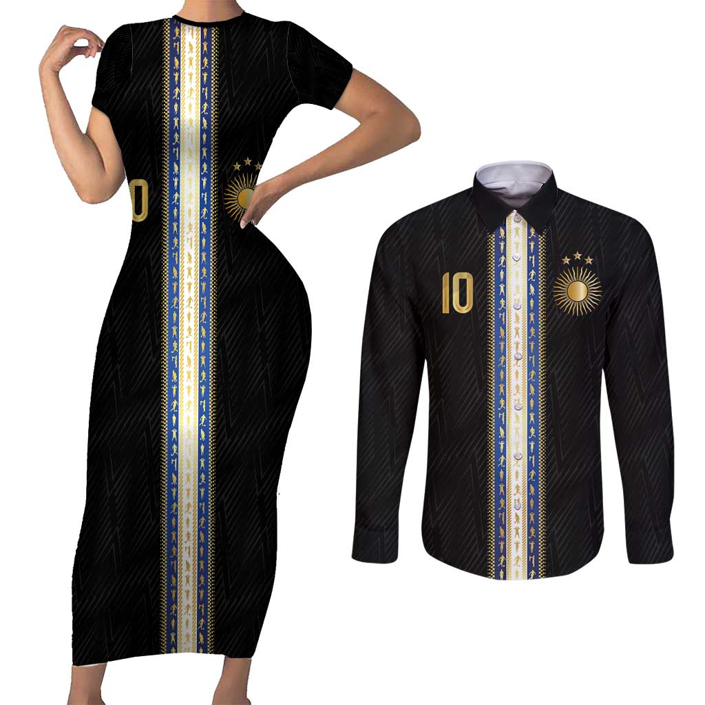 Argentina Football Couples Matching Short Sleeve Bodycon Dress and Long Sleeve Button Shirt GOAT-Pride of La Albiceleste