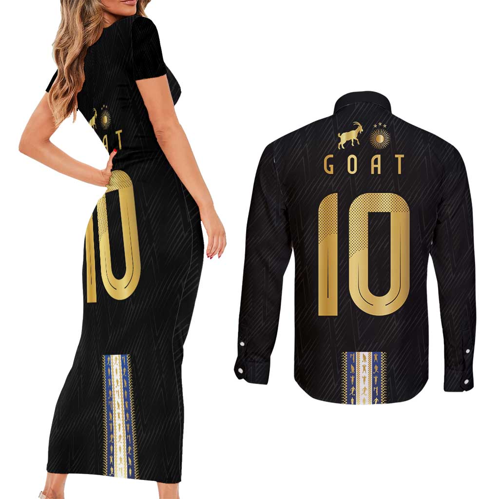 Argentina Football Couples Matching Short Sleeve Bodycon Dress and Long Sleeve Button Shirt GOAT-Pride of La Albiceleste