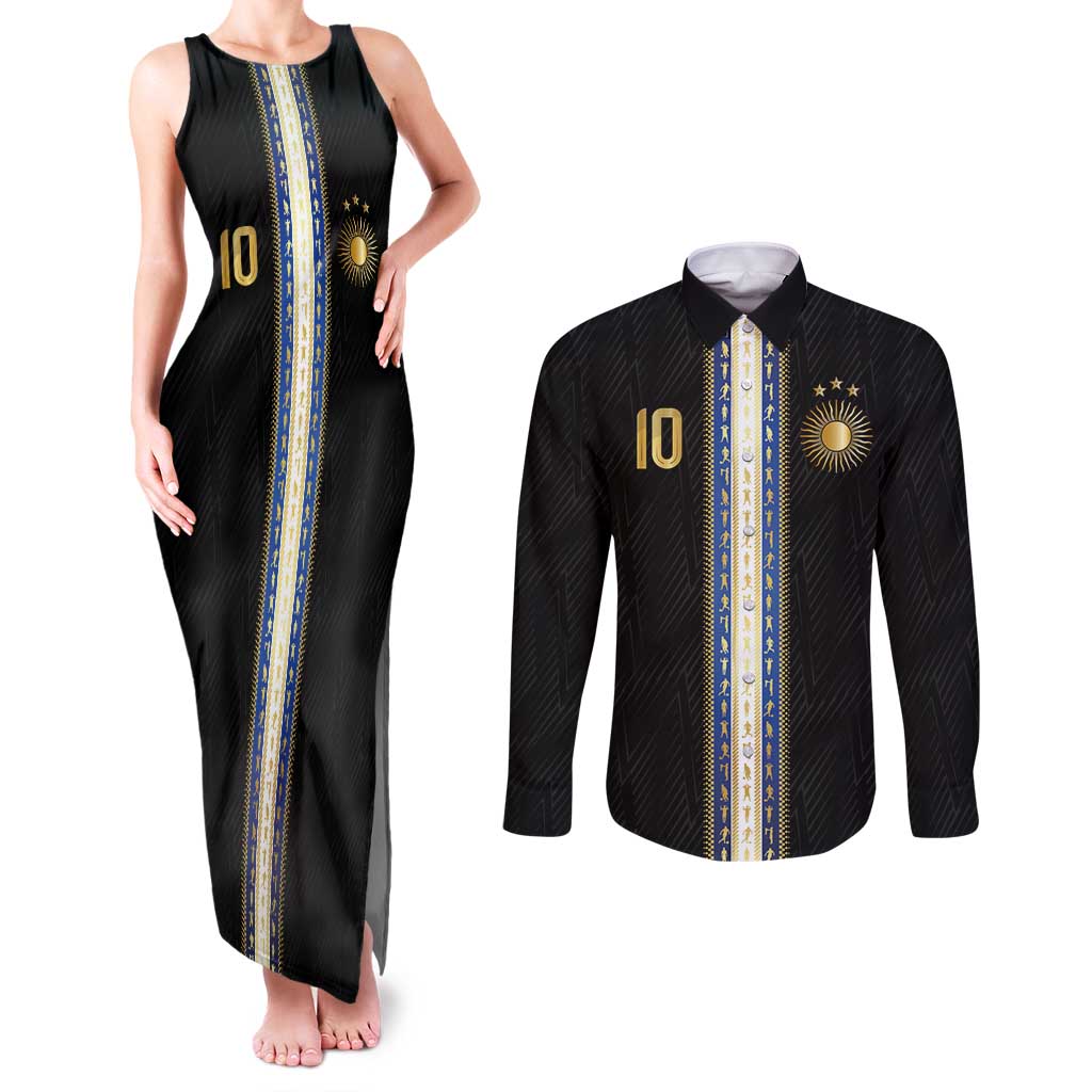 Argentina Football Couples Matching Tank Maxi Dress and Long Sleeve Button Shirt GOAT-Pride of La Albiceleste