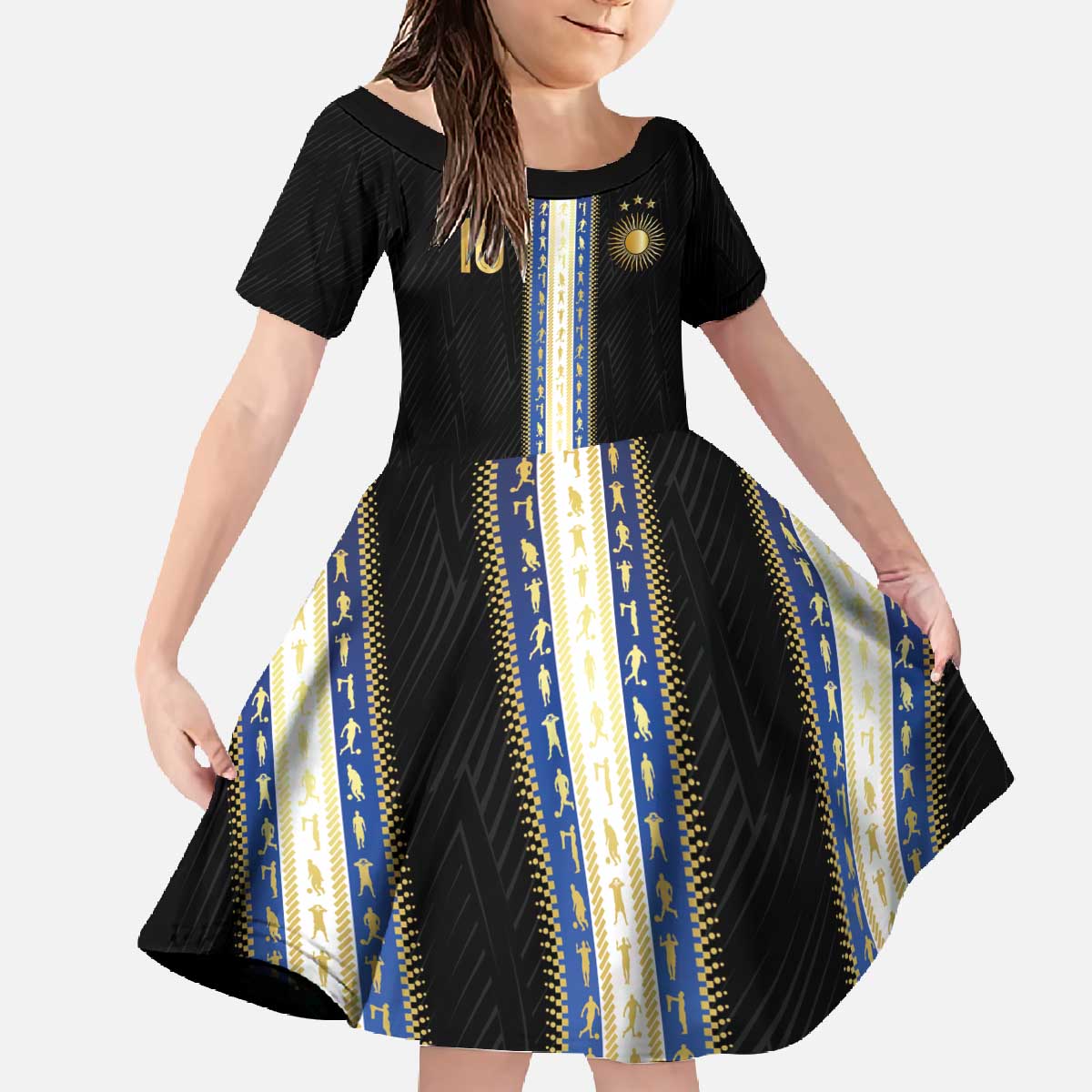 Argentina Football Family Matching Off The Shoulder Long Sleeve Dress and Hawaiian Shirt GOAT-Pride of La Albiceleste
