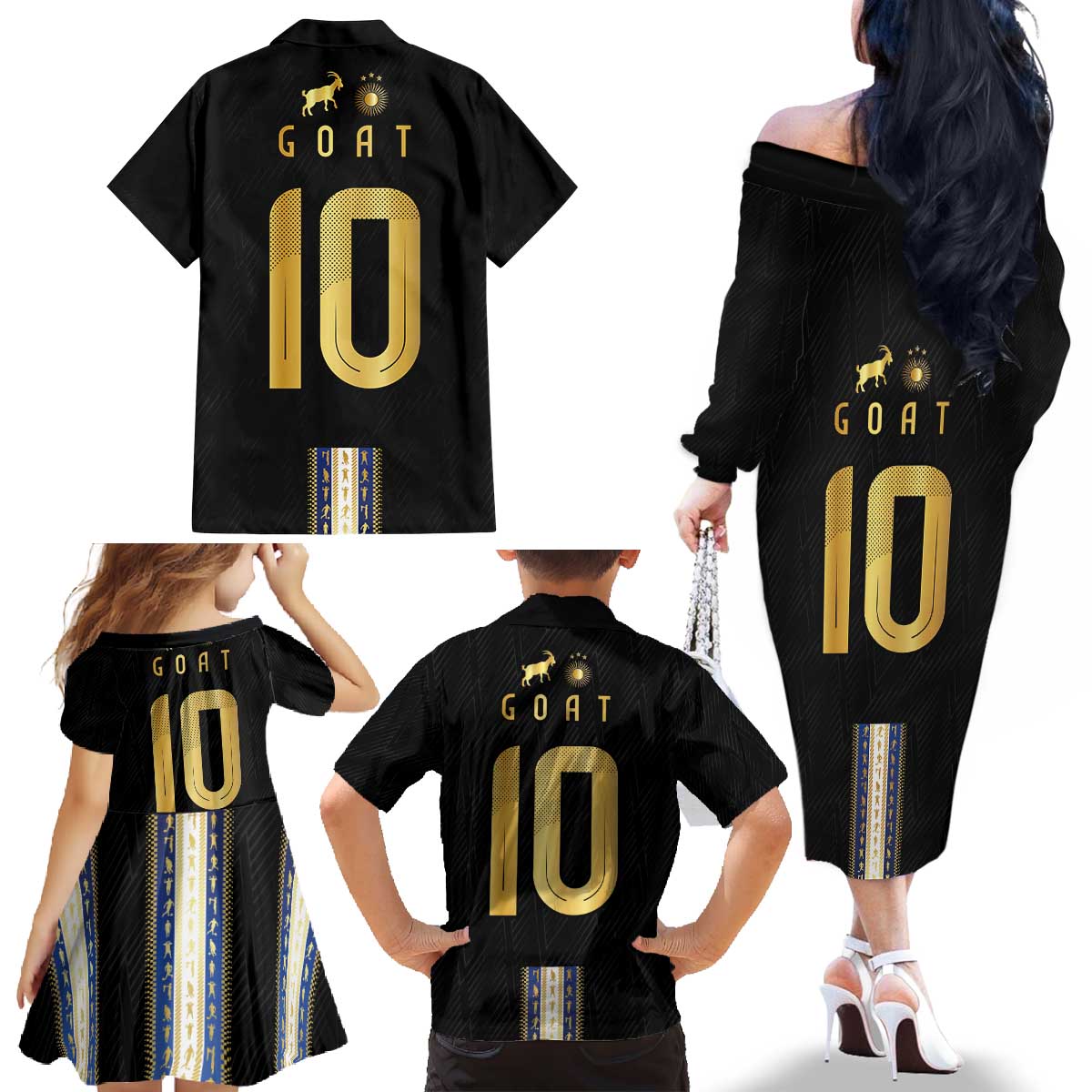 Argentina Football Family Matching Off The Shoulder Long Sleeve Dress and Hawaiian Shirt GOAT-Pride of La Albiceleste