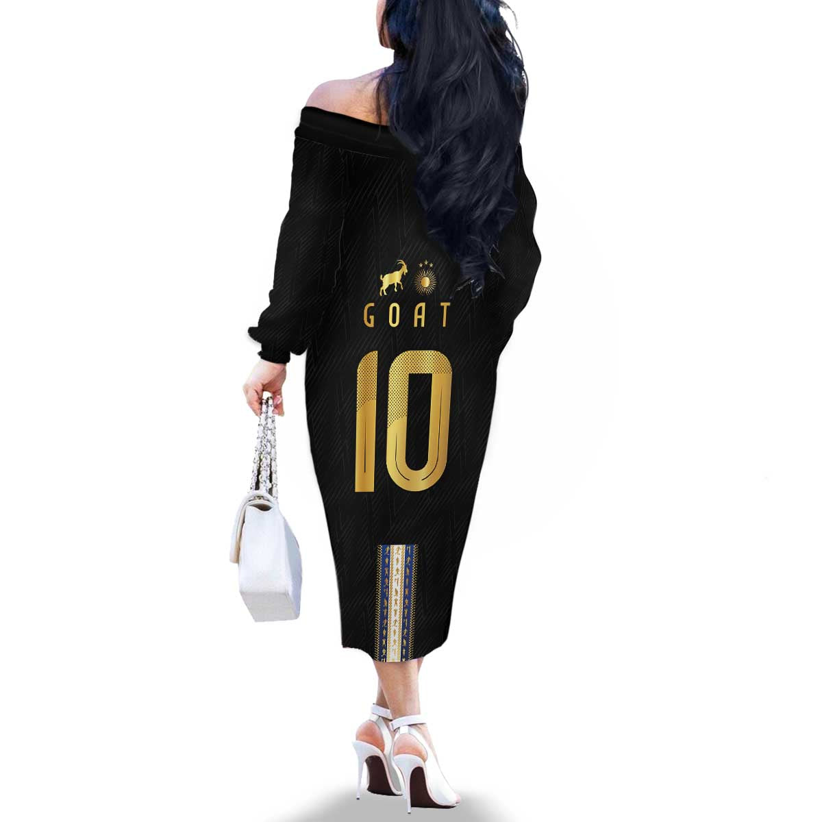 Argentina Football Family Matching Off The Shoulder Long Sleeve Dress and Hawaiian Shirt GOAT-Pride of La Albiceleste