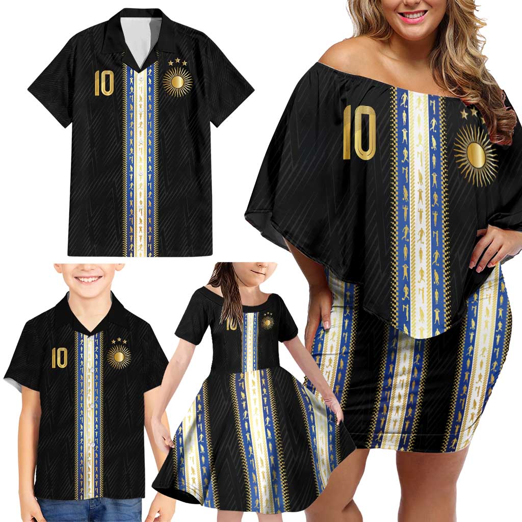 Argentina Football Family Matching Off Shoulder Short Dress and Hawaiian Shirt GOAT-Pride of La Albiceleste