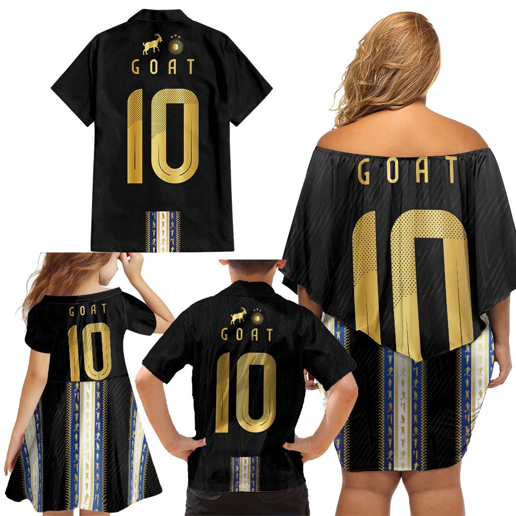 Argentina Football Family Matching Off Shoulder Short Dress and Hawaiian Shirt GOAT-Pride of La Albiceleste