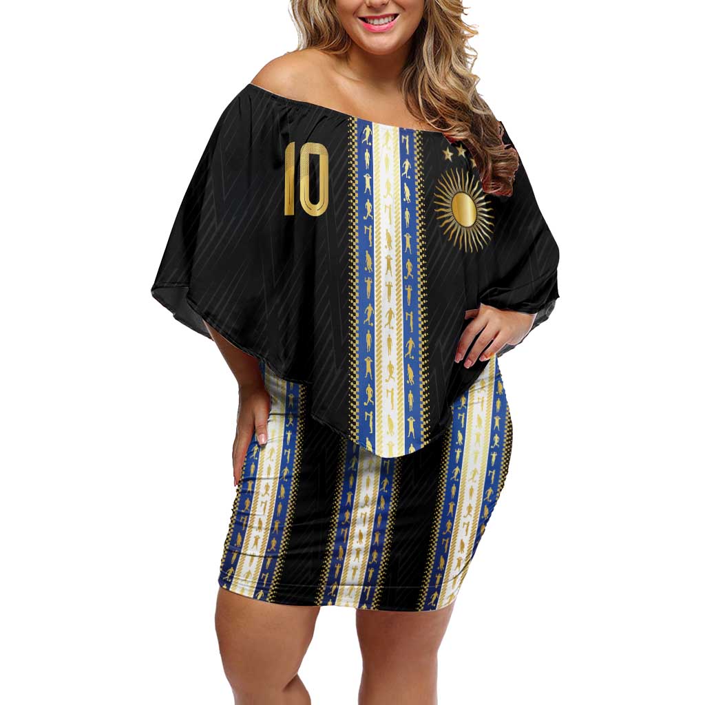 Argentina Football Family Matching Off Shoulder Short Dress and Hawaiian Shirt GOAT-Pride of La Albiceleste
