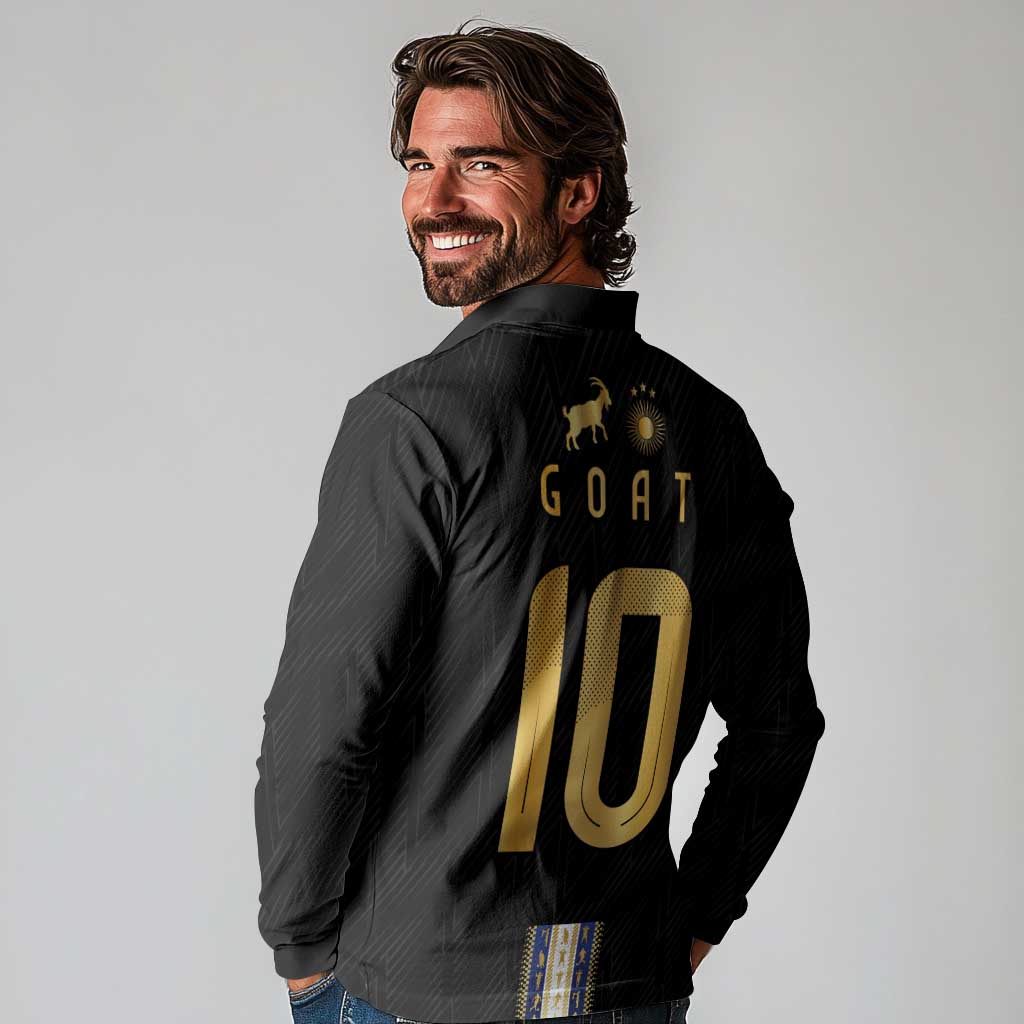 Argentina Football Long Sleeve Polo Shirt GOAT-Pride of La Albiceleste