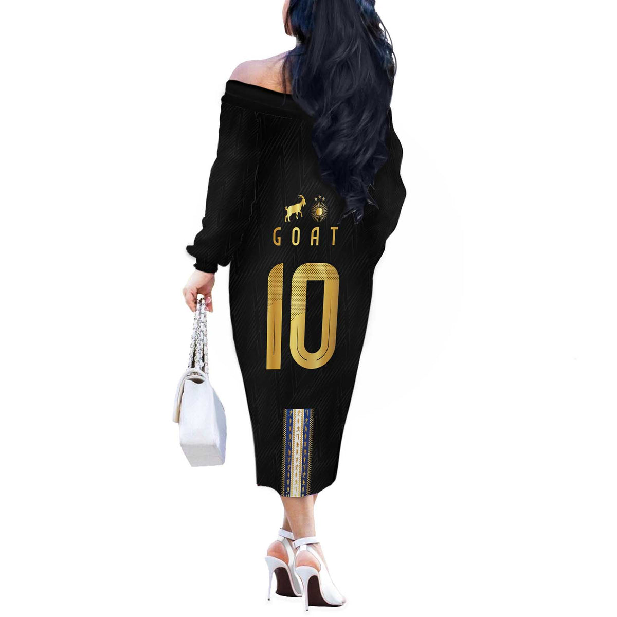 Argentina Football Off The Shoulder Long Sleeve Dress GOAT-Pride of La Albiceleste