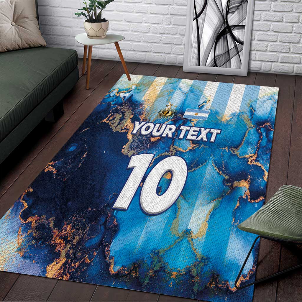 Custom Argentina Football Area Rug La Albiceleste Marble Sky Version