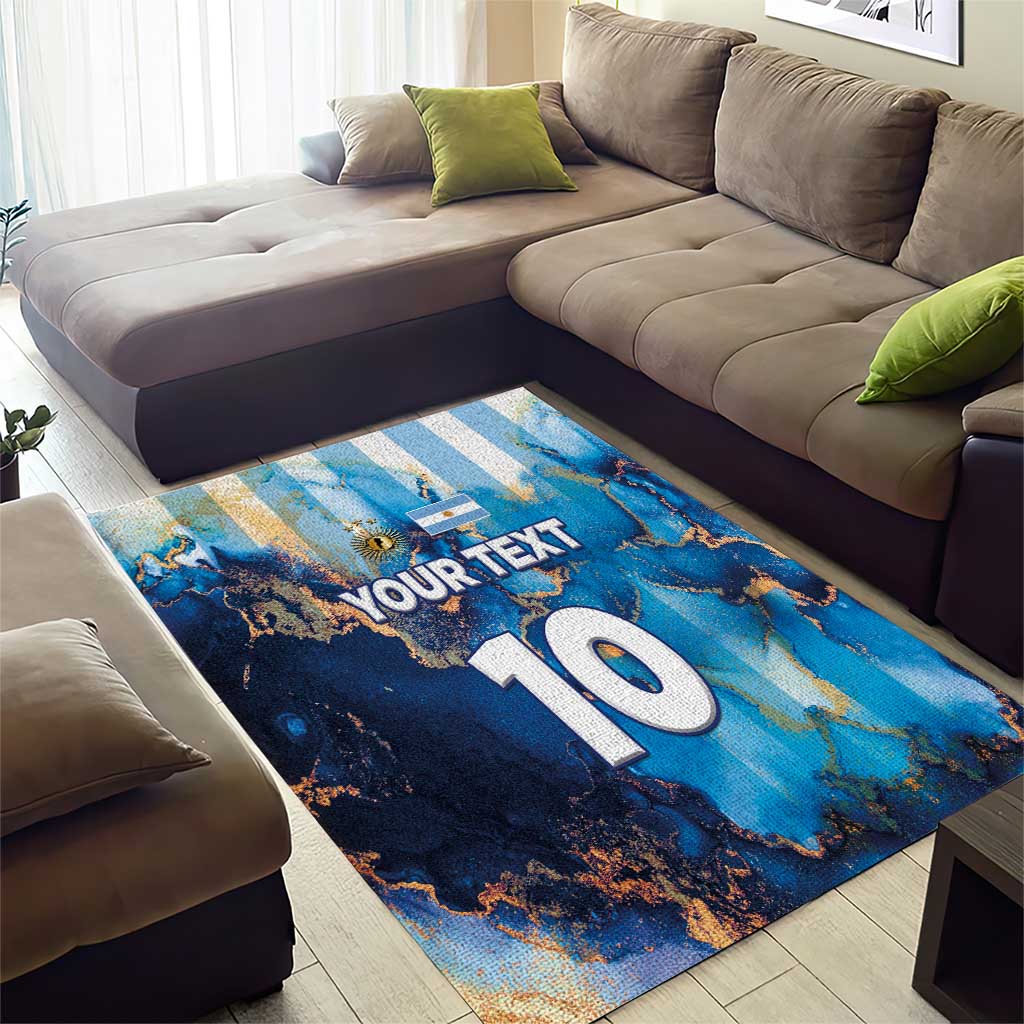 Custom Argentina Football Area Rug La Albiceleste Marble Sky Version