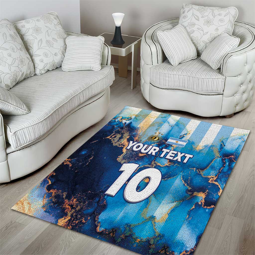 Custom Argentina Football Area Rug La Albiceleste Marble Sky Version
