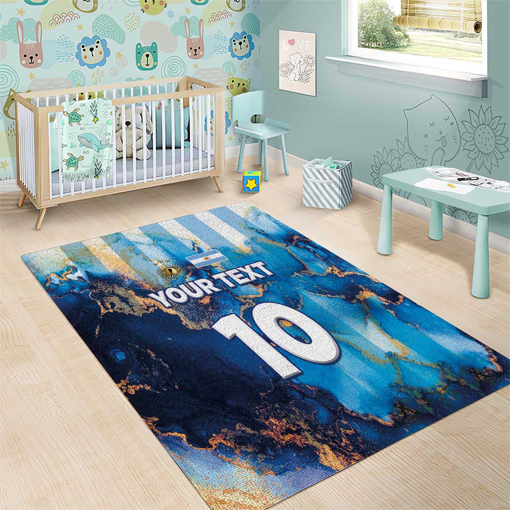 Custom Argentina Football Area Rug La Albiceleste Marble Sky Version