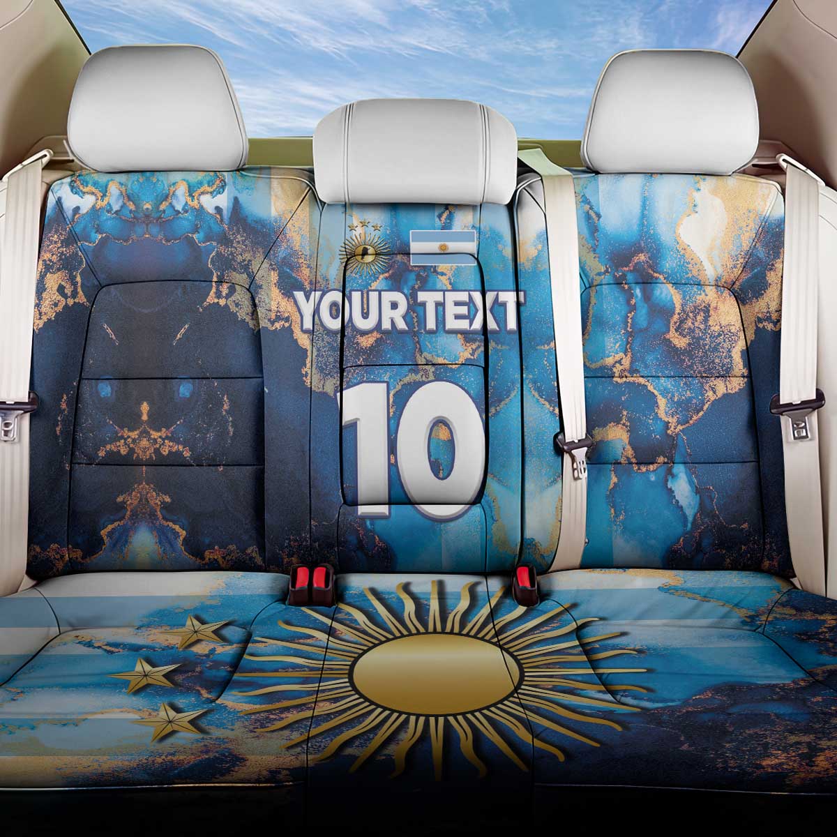 Custom Argentina Football Back Car Seat Cover La Albiceleste Marble Sky Version
