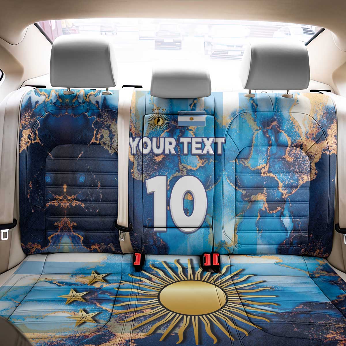 Custom Argentina Football Back Car Seat Cover La Albiceleste Marble Sky Version