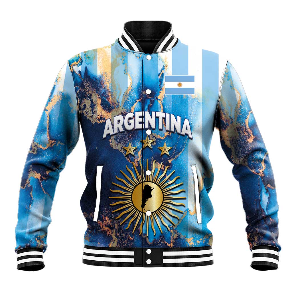 Custom Argentina Football Baseball Jacket La Albiceleste Marble Sky Version