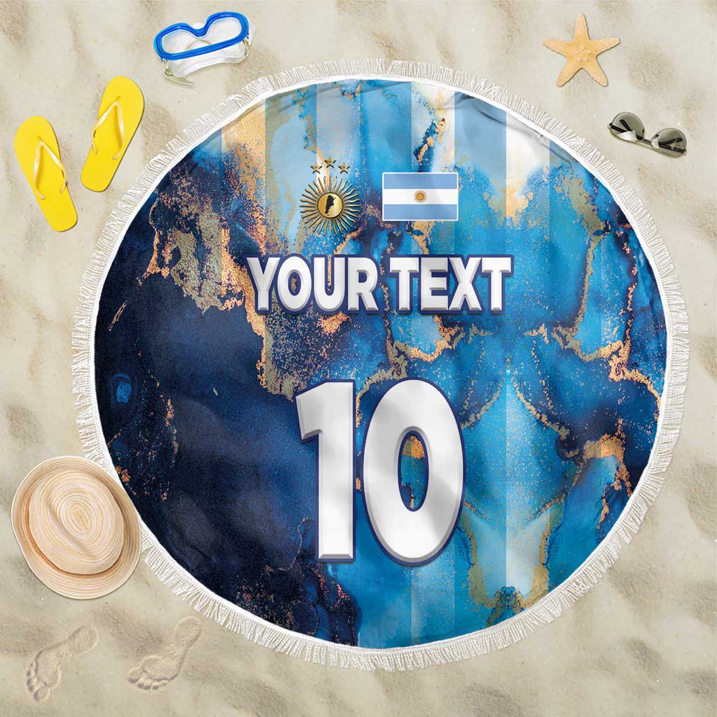 Custom Argentina Football Beach Blanket La Albiceleste Marble Sky Version