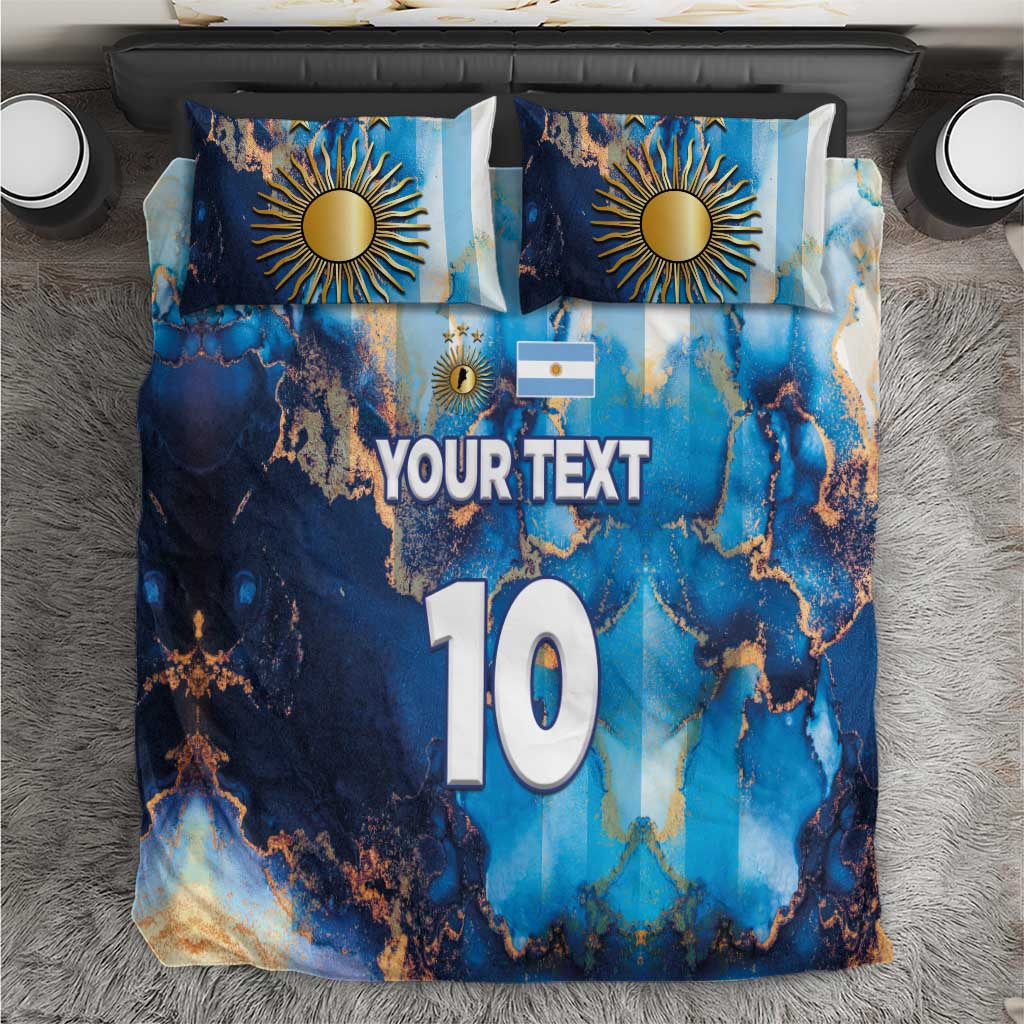 Custom Argentina Football Bedding Set La Albiceleste Marble Sky Version