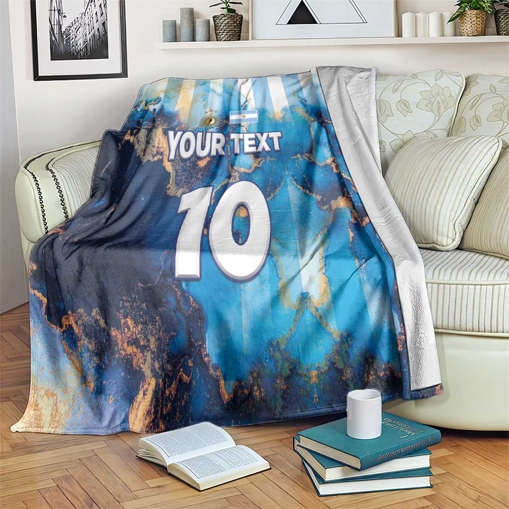 Custom Argentina Football Blanket La Albiceleste Marble Sky Version