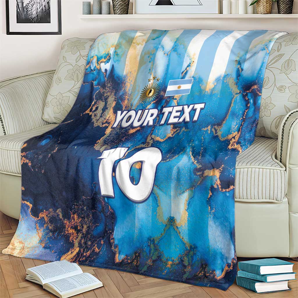 Custom Argentina Football Blanket La Albiceleste Marble Sky Version