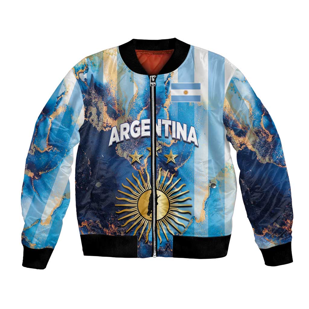 Custom Argentina Football Bomber Jacket La Albiceleste Marble Sky Version