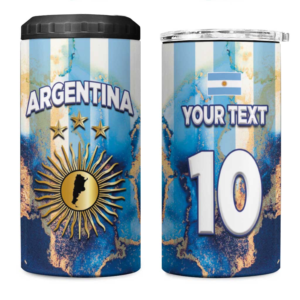 Custom Argentina Football 4 in 1 Can Cooler Tumbler La Albiceleste Marble Sky Version
