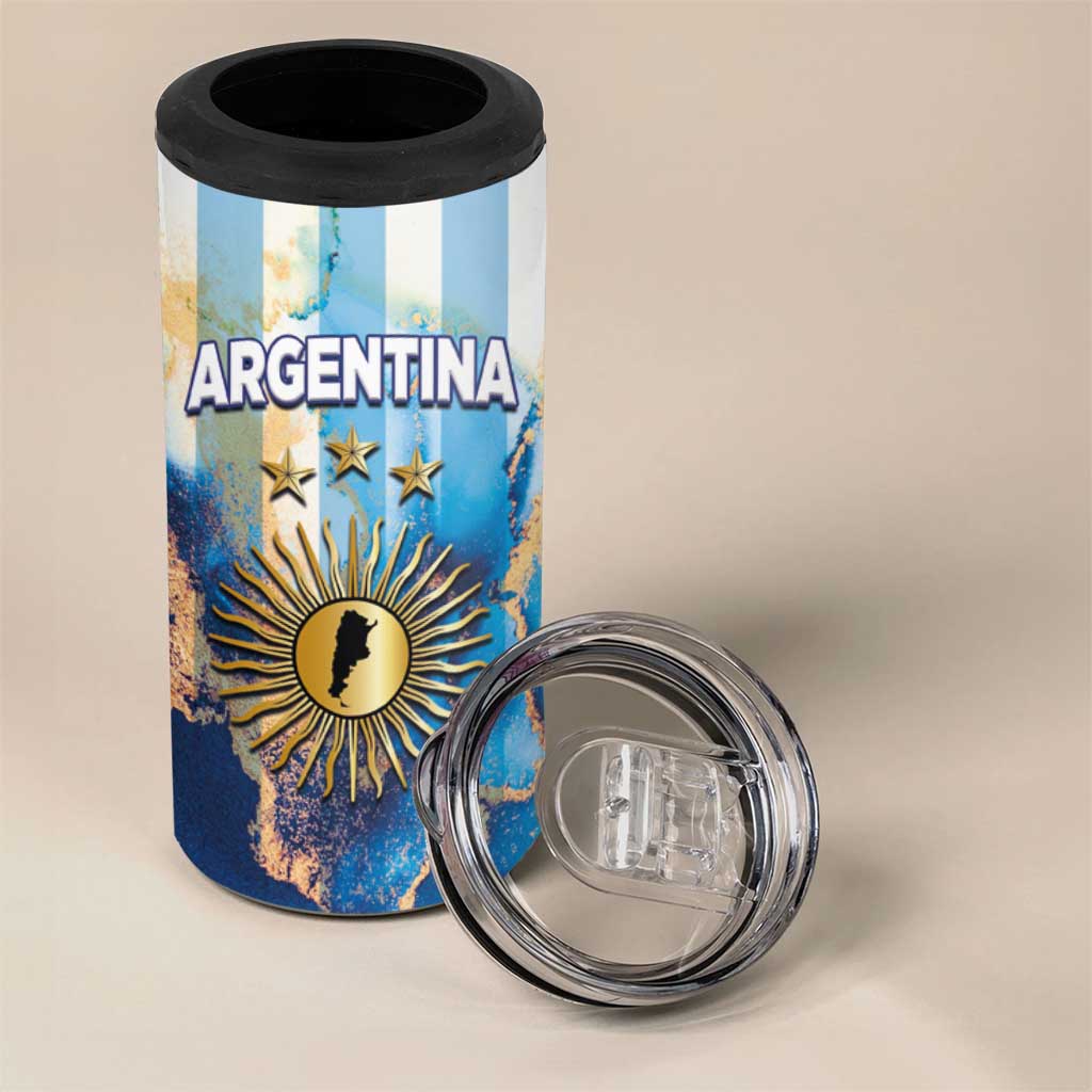 Custom Argentina Football 4 in 1 Can Cooler Tumbler La Albiceleste Marble Sky Version