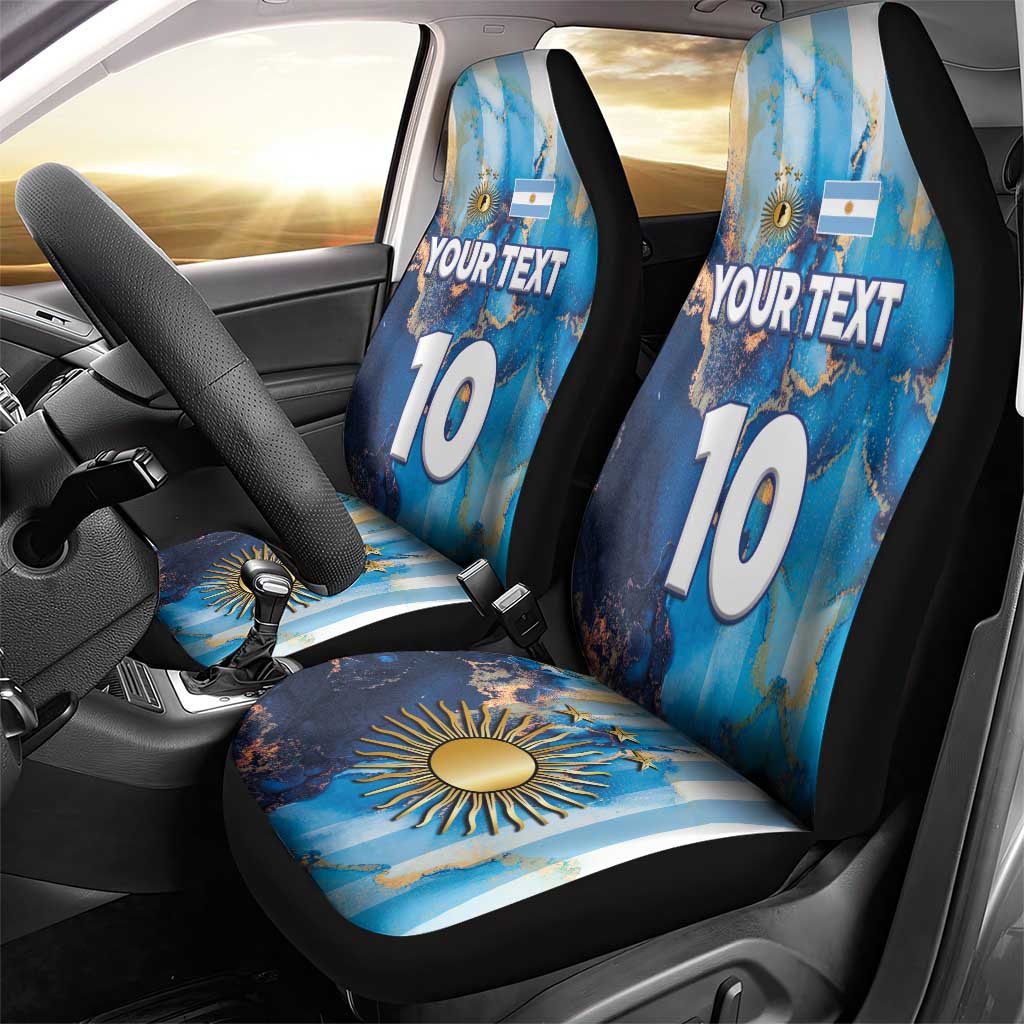 Custom Argentina Football Car Seat Cover La Albiceleste Marble Sky Version