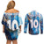 Custom Argentina Football Couples Matching Off Shoulder Short Dress and Long Sleeve Button Shirt La Albiceleste Marble Sky Version